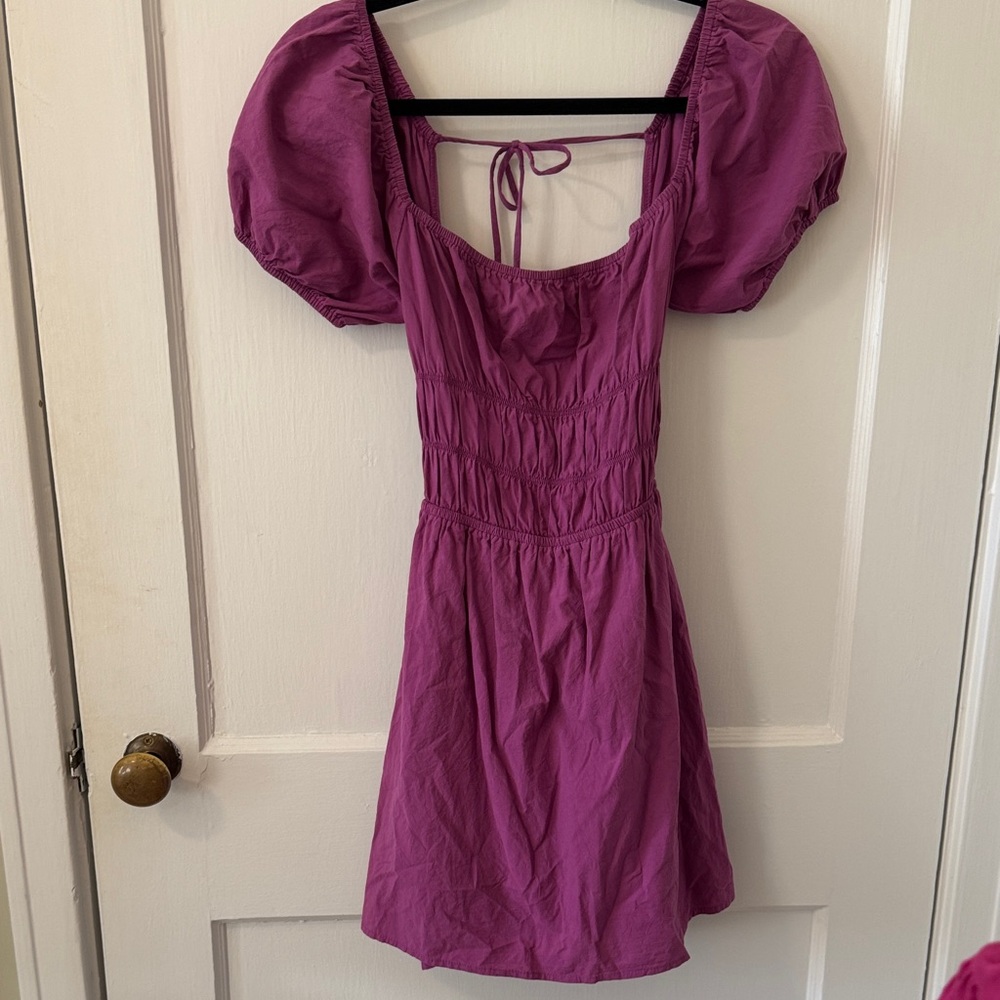 Sweetheart Puff-Sleeve Mini Dress in Purple